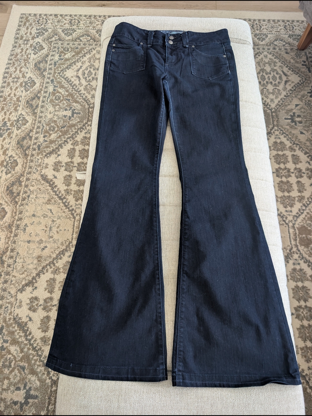 Paige Premium Denim Cheviot Hills Flare Jeans Size 28 Dark Wash Boho - Picture 6 of 16